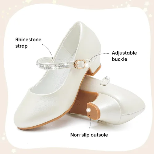 Vista 5 de Motasha Zapatos de vestir para niñas pequeñas, zapatos de princesa con purpurina Mary Jane para niñas, tacones bajos, fiesta, boda, para niños