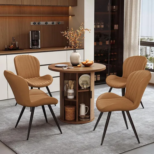 Vista 189 de Miereirl Moderno juego de comedor de 5 piezas para mesa redonda de madera de 4,31.5 pulgadas con estante de almacenamiento semiabierto y puerta