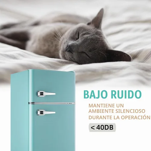 Vista 7 de WANAI Mini Refrigerador Compacto Pequeño con Congelador, Mini Refrigerador Retro con Doble Puerta, 7 Termostato Ajustable, Estantes Ajustables Para