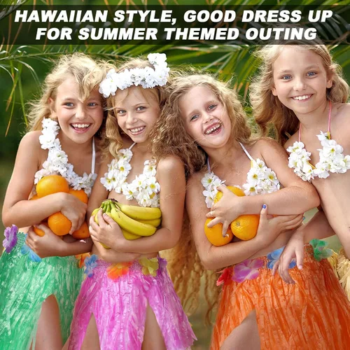 Vista 5 de 30 faldas Luau Hula de hierba hawaiana para fiesta hawaiana, faldas cortas de baile coloridas para niñas, jardín de infantes, actuaciones de verano