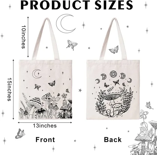 Vista 4 de THEYGE Large Cute Tote Bag for Women Reusable Shopping Grocery Canvas Bag Negro hongo
