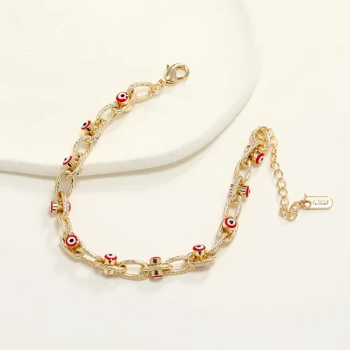 Vista 2 de sineed Pulsera de mal de ojo chapado en oro de 14 quilates, joyería de moda, ajustable, de buena suerte, pulsera de cadena de acero inoxidable