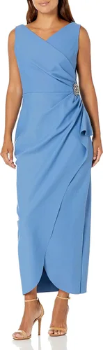 Vista 9 de Alex Evenings - Vestido largo adelgazante para mujer con falda lateral fruncida y volante en cascada Negro