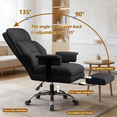 Vista 6 de Silla de oficina ejecutiva con ruedas, sillas de escritorio ergonómicas de piel sintética con reposapiés, respaldo alto, sillas