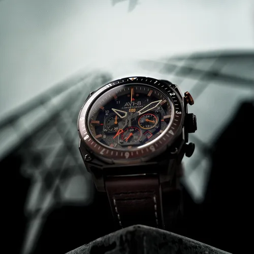 Vista 41 de AVI-8 Hawker Hunter AV-4100 - Reloj de cuarzo japonés para hombre con esfera de 1.693 in con correa de cuero