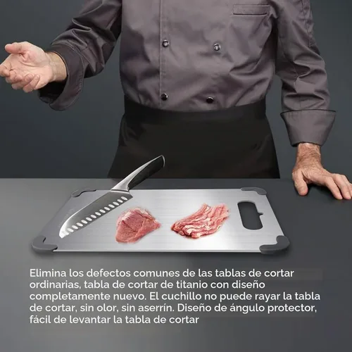 Vista 2 de Tabla de cortar de titanio, tabla de cortar de titanio 100% puro para cocina, última versión gruesa de 0.06 pulgadas, ángulo de protección