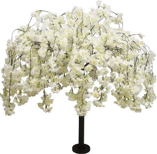 Vista 9 de Cerezo artificial que llora cerezo blanco para interiores y exteriores, hogar, oficina, fiesta, centro de mesa, boda