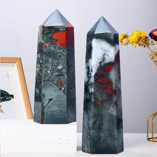 Vista 7 de Torre Obelisco de Piedra de Sangre de África Grande Varita de Punta de Cristal Curativo Natural de 6 Facetas Reiki Meditación Decoración del Hogar