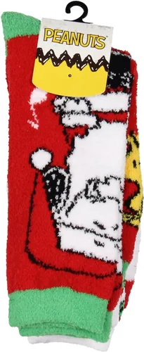 Vista 4 de Bioworld Peanuts Santa Snoopy And Woodstock - Calcetines de felpa para adultos, paquete de 2 unidades para mujeres y hombres, Multi colorido