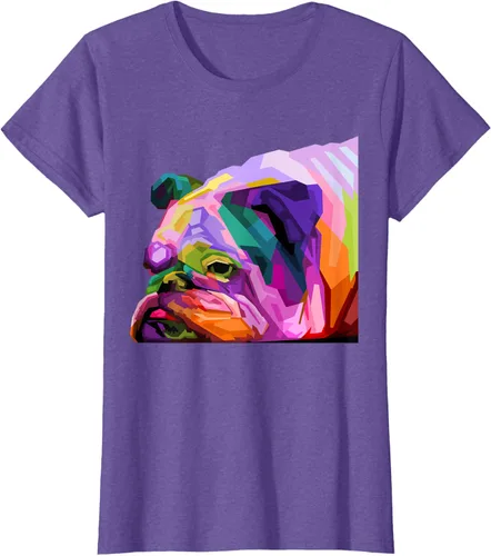 Vista 22 de Camiseta de retrato pop artístico de bulldog británico inglés para dueños de perros, Negro, S