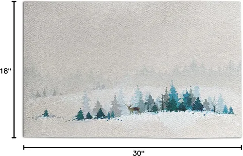 Vista 3 de Ambesonne Tapete de Navidad, estilo acuarela, paisaje de invierno en el valle con efectos de sombra, impresión artesanal, tapete decorativo