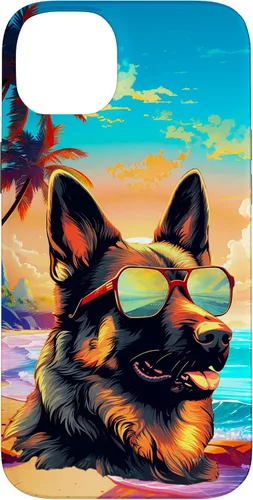 Vista 15 de Funda para iPhone 16 con diseño de pastor alemán, para amantes de los perros, playa, mar, para niños y niñas