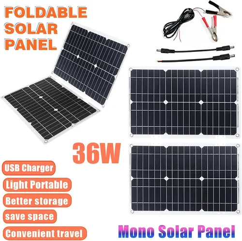 Vista 4 de Sistema de energía solar de 36 W, panel solar plegable con cuatro cargadores USB + inversor de corriente de 500 W + controlador de carga solar de 30