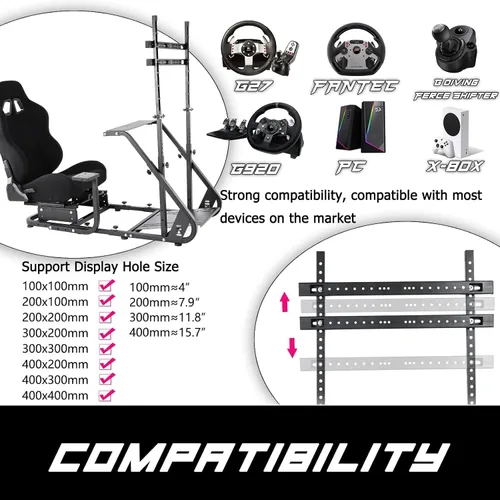 Vista 3 de Anman G25 Pro TV VR Sim Racing Simulator Cockpit Black Seat with Visualizer Monitor Stand Fit for LogitechThrustmasterFanatec G25 G27 G29 G920 G923