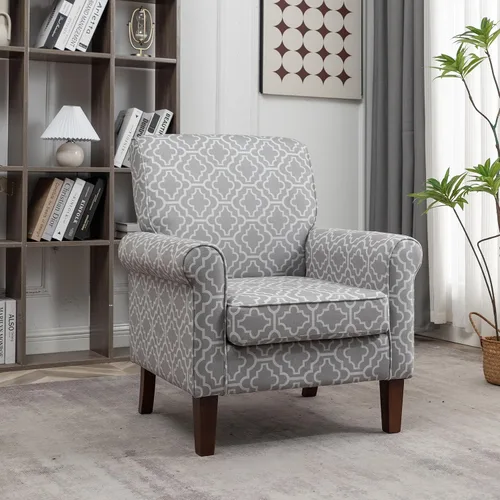 Vista 2 de Container Furniture Direct Sillón clásico con marco de madera de abedul y cómodos reposabrazos enrollados, sillones para sala de estar, dormitorio