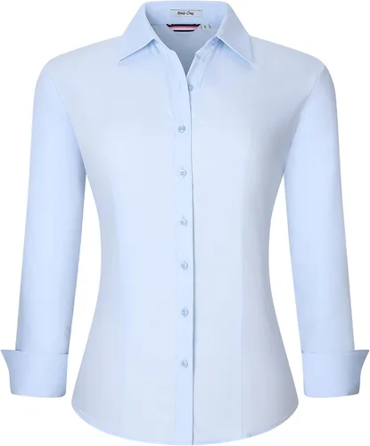 Vista 40 de Esabel.C Camisas de manga larga con botones para mujer, ajuste regular, blusa de trabajo elástica
