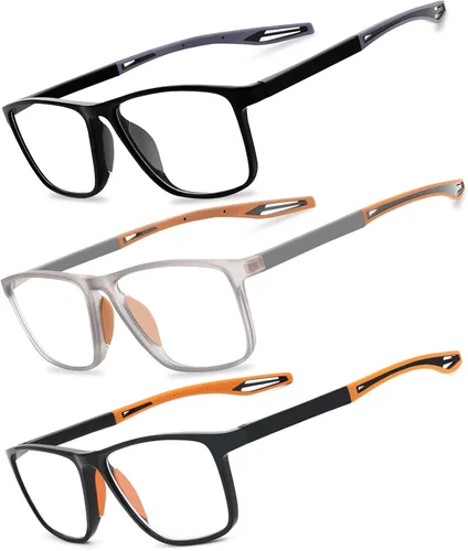 Vista 13 de Paquete de 2 lentes de lectura para hombres, lectores de estilo deportivo con bloqueo de luz azul y filtro antideslumbrante, lentes ligeras