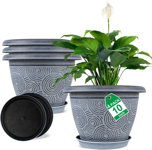 Vista 9 de Fodetyff Macetas de 6 Pulgadas para Plantas de Interior y Exterior, Juego de 6 Macetas Pequeñas de Plástico con Agujero de Drenaje y Bandeja, Maceta