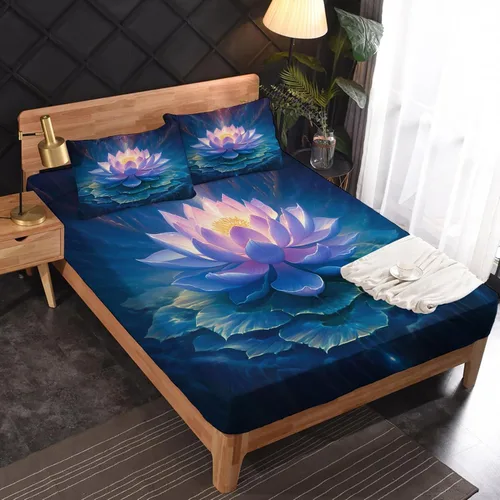 Vista 2 de Lotus Sábanas tamaño individual – Sábanas de cama de flor de loto, microfibra suave, bolsillo profundo, sábanas y fundas de almohada sin arrugas, 3