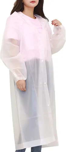 Vista 9 de RYNCO Poncho de lluvia transparente, unisex, portátil, reutilizable, transparente, con capucha, impermeable para adultos con mangas elásticas Celeste
