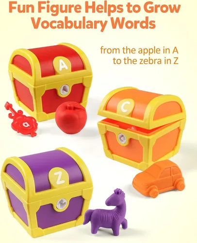 Vista 3 de Coogam Juguetes de Aprendizaje del Alfabeto para Niños Pequeños, 26 Piezas de Letras Sorpresa, Cerraduras del Tesoro con Llaves, Juego