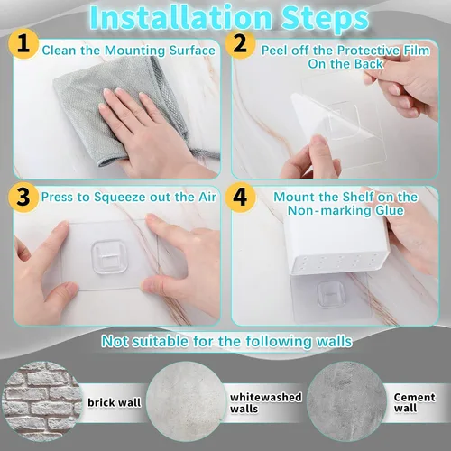 Vista 5 de Suclain Organizador de pared de 2 piezas, estante flotante adhesivo sin perforaciones, organizador de pared blanco, contenedores de almacenamiento