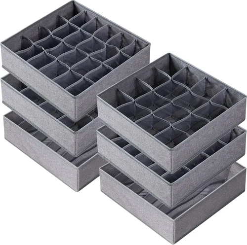 Vista 13 de Criusia Paquete de 3 organizadores para cajones de ropa interior y calcetines, organizadores de armario y cómoda de 64 celdas con tela plegable