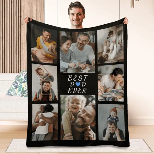 Vista 10 de Manta personalizada para el mejor papá, regalos personalizados para hombres, mantas personalizadas con fotos, texto para papá, marido, familia