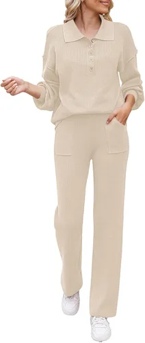 Vista 7 de Viottiset Conjunto de 2 piezas de suéter de punto para mujer, conjunto casual de manga larga