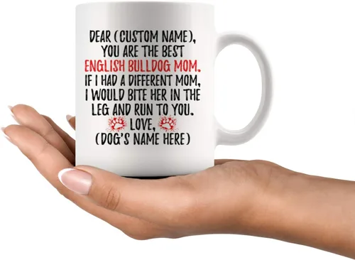 Vista 2 de Taza personalizada con diseño de bulldog inglés para mamá, bulldog británico, taza de mamá de perro bulldog inglés, regalo del dueño de bulldog