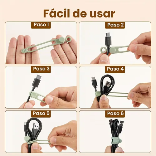 Vista 5 de 10 bridas de silicona reutilizables, organizador de cables de datos, organizador de cables para oficina, multiusos, organizador de cables