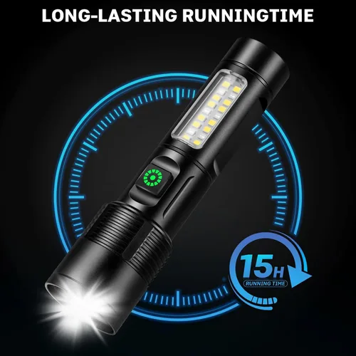 Vista 3 de Paquete de 2 linternas LED recargables de 990,000 lúmenes, ajustables con 5 modos, IPX7 impermeable, luz flash de mano para camping, senderismo