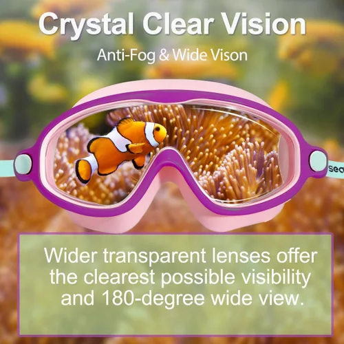 Vista 3 de Seago Paquete de 2 gafas de natación antivaho anti-UV de visión amplia para niños de 3 a 14 años