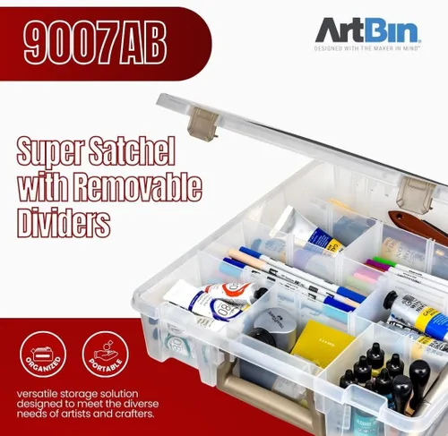 Vista 3 de ArtBin Súper Satchel con divisores extraíbles, organizador de arte y artesanía portátil con mango, [1] caja de almacenamiento de plástico, claro, 1