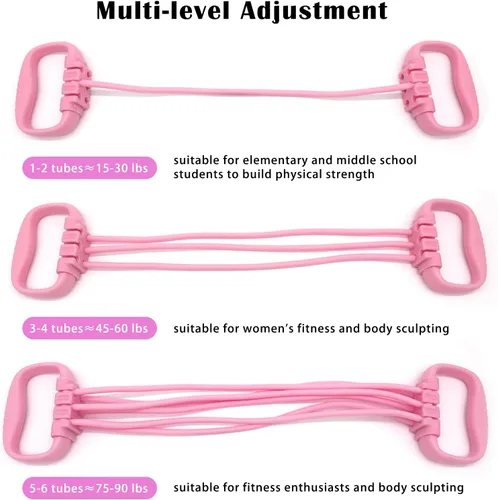 Vista 2 de Resistance Bands with Handles for Women 15-90LBS-6 Tube Adjustable Silicone Exercise Bands Set for Arm Back Exercise, Stretch Bands for Yoga
