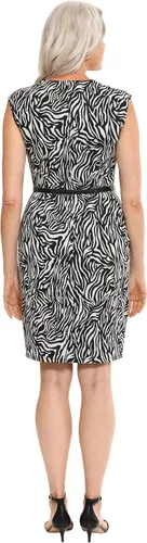 Vista 4 de London Times Vestido de patrón pulido con cinturón y manga casquillo extendida para mujer