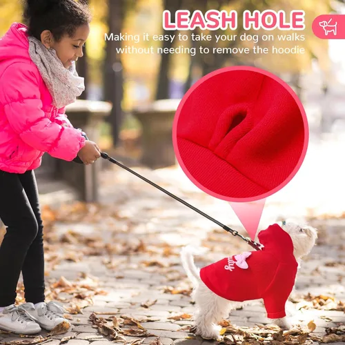 Vista 4 de BAEMJK Paquete de 2 Sudaderas con Capucha para Perros Pequeños con Corbatín, Ropa Linda para Perras con Agujero para Correa, Sudadera Suave y Cálida