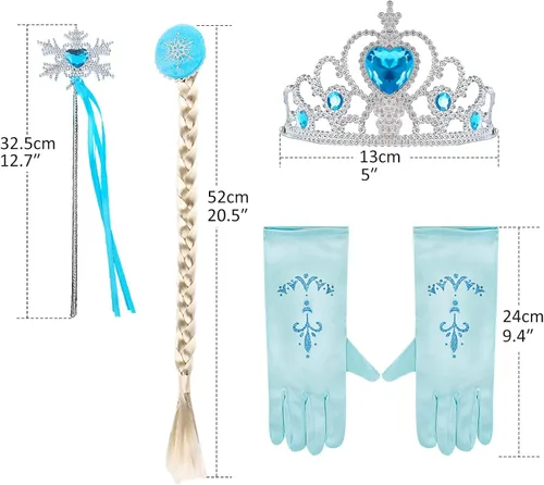 Vista 6 de TPMG Elsa Costume Dress for Girls 3T-10Y with Kids Frozen Crown Wand Gloves for Halloween Birthday Dress Up Pretend Play