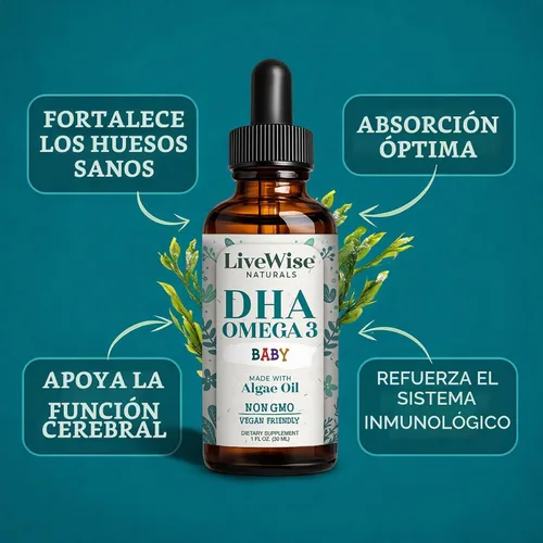 Vista 3 de Omega 3 DHA Baby Drops Vegan Liquid Omega 3, 60 porciones, 1 oz