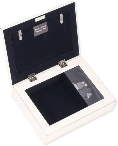 Vista 3 de Caja de Oración con ribete de cepillado de color dorado joyería Reproduce música color marfil primera Comunión Ave Maria