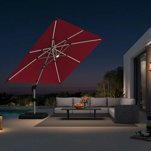 Vista 46 de PURPLE LEAF Sombrilla de patio de 9 x 12 pies con luces, sombrilla rectangular voladiza para exteriores, funciona con energía solar, LED