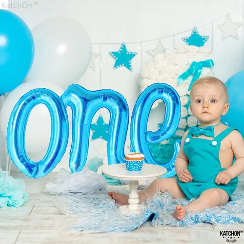 Vista 2 de KatchOn Globo azul para el primer cumpleaños de 20 pulgadas Decoración con el número 1, globo azul para decoraciones de primer cumpleaños