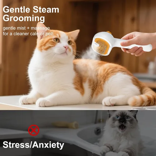 Vista 5 de Juego de cepillos de vapor para mascotas 3 en 1 para perros y gatos, peine de aseo con aerosol, herramienta de desfurado, depilación asistida por