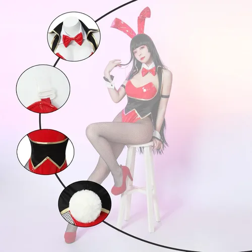 Vista 7 de FCCAM - Disfraz de conejo rojo para adultos, Yumeko Jabami, traje de conejito con orejas de conejo