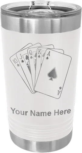 Vista 20 de LaserGram Vaso de pinta aislado al vacío de 16 onzas, tarjetas de póquer Royal Flush con grabado personalizado incluido (negro)