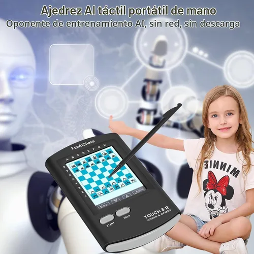 Vista 2 de Tablero de ajedrez electrónico de mano 8 en 1, juego de ajedrez electrónico portátil para adultos, niños y principiantes, aprenden y viajan con Negro