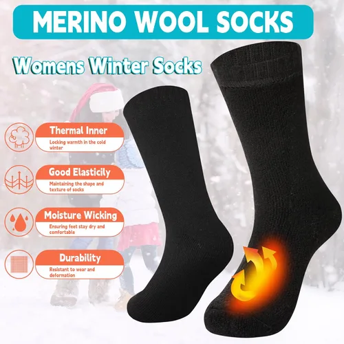 Vista 3 de 5 pares de calcetines de lana para invierno, gruesos, para mujer