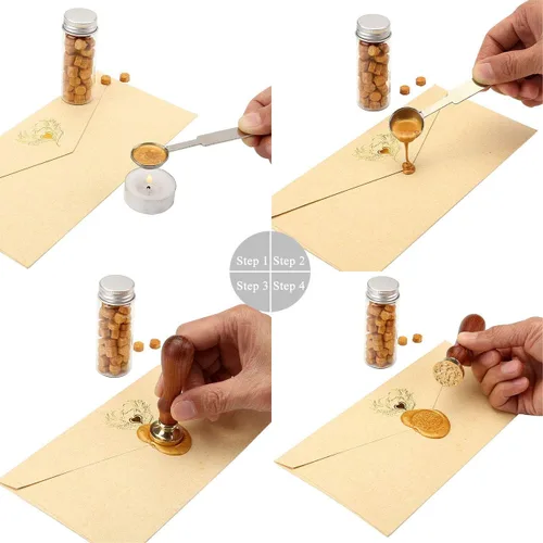 Vista 7 de Yoption - Juego de 300 cuentas de cera octágona, con 2 cucharas de fusión y 4 velas para sobres de invitación de boda, envoltura de regalo (negro)