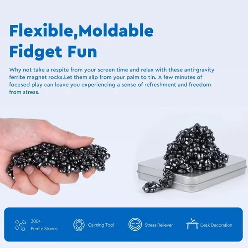 Vista 3 de Más de 300 masillas de ferrita originales de color negro, piedras sensoriales, para adultos para aliviar el estrés y el escritorio, artículos
