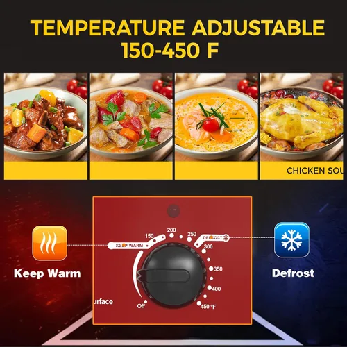 Vista 3 de Sunvivi Horno asador y triple olla de cocción lenta, tostador de pavo de 24 cuartos con función única de descongelación/calor, rojo, 3 ollas